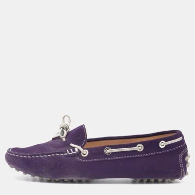 Pre-owned Tod's Purple/silver Suede And Leather Bow Slip On Loafers Size 37