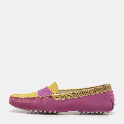 Pre-owned Tod's Purple/yellow Suede Slip Penny Loafers Size 36.5