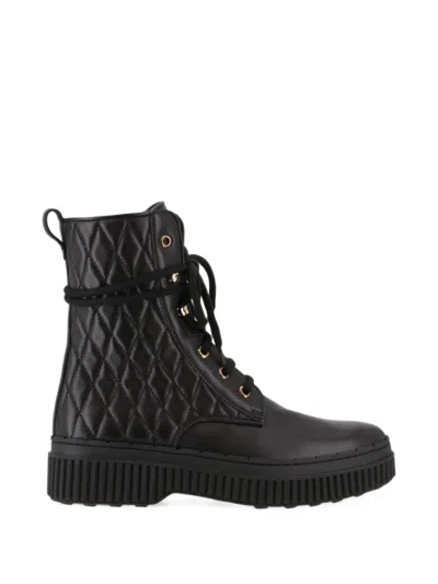 Tod's Quilted Lace-up Boots In Black