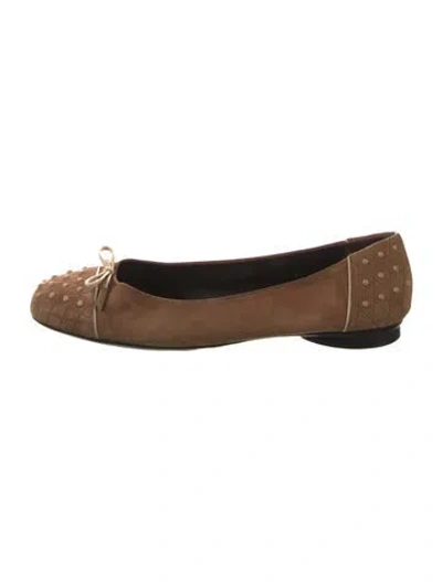 Pre-owned Tod's Quilted Pattern Suede Ballet Flats In Brown