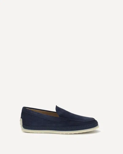 Tod's Raffia And Leather Slipper Loafers In Blue