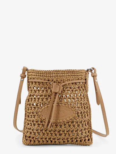 Tod's Raffia Bucket Bag With Crochet Motif In Brown