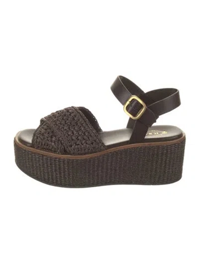 Pre-owned Tod's Raffia Leather Trim Embellishment Espadrilles In Brown