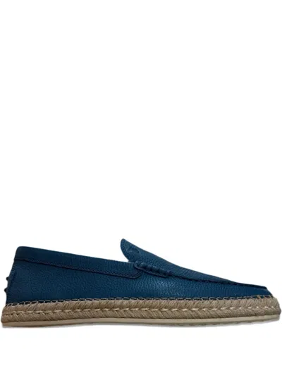 Tod's Raffia-platform Leather Loafers In Blue