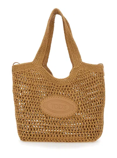 Tod's Raffia Shopper Beige Viscose Bag For Women In Brown