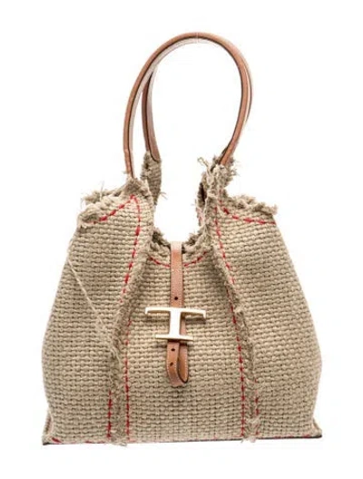 Pre-owned Tod's Raffia T Timeless Medium In Neutral