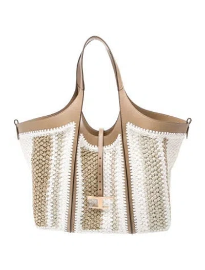 Pre-owned Tod's Raffia Tote In Neutrals