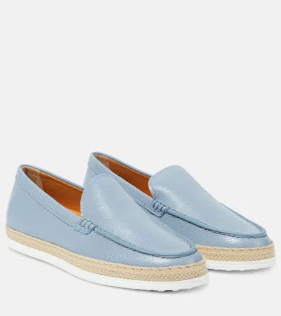 Tod's Loafers Aus Leder Mit Raffiabast In Blue