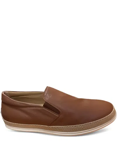 Tod's Raffia-trimmed Leather Loafers In Brown