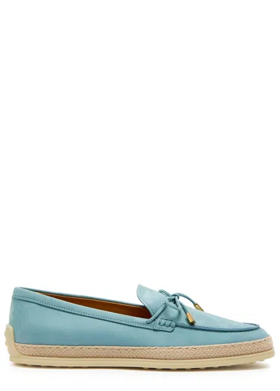 Tod's Tods Raffia-trim Suede Loafers In Blue