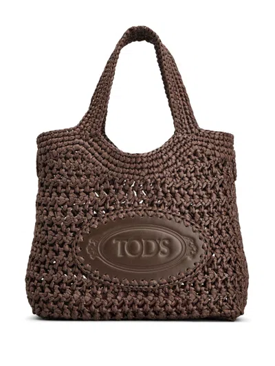 Tod's Rafia And Leather Mini Tote Bag In Brown