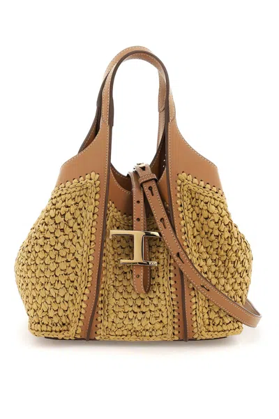 Tod's Rafia T Timeless Tote Bag In Natural