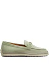Tod's Rafia-trimmed Suede Loafers In Green
