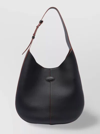 Tod's Rectangular Unlined Shoulder Bag With Adjustable Strap In Black