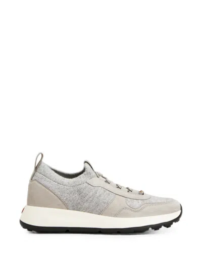 Tod's Red Dot Socks Sneakers In Knit And Suede In Gray