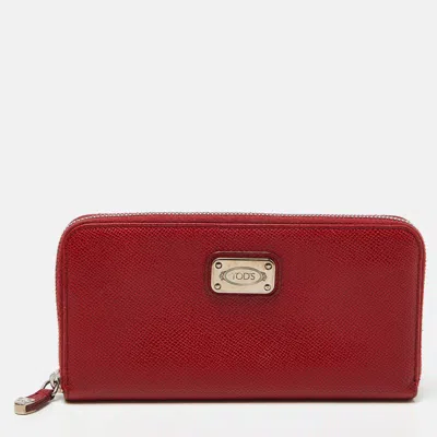 Pre-owned Tod's Red Leather Zip Around Wallet