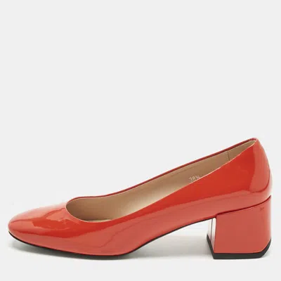 Pre-owned Tod's Red Patent Leather Block Heel Pumps Size 38.5