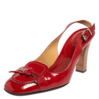 Pre-owned Tod's Red Patent Leather Penny Loafer Slingback Sandals Size 38.5