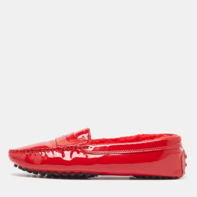 Pre-owned Tod's Red Patent Leather Penny Loafers Size 37