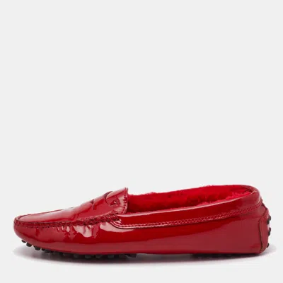 Pre-owned Tod's Red Patent Leather Slip On Loafers Size 37