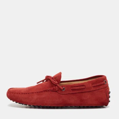 Pre-owned Tod's Red Suede Bow Slip On Loafers Size 40