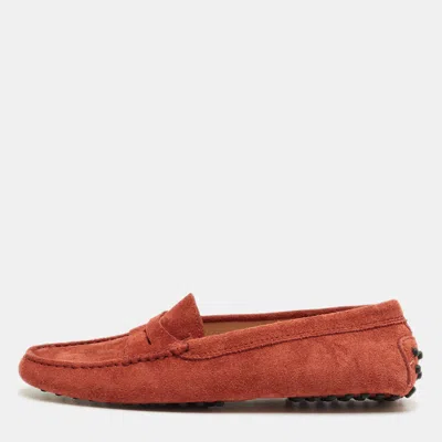 Pre-owned Tod's Red Suede Gommino Loafers Size 35