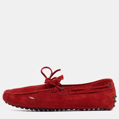 Pre-owned Tod's Red Suede Slip On Loafers Size 39.5