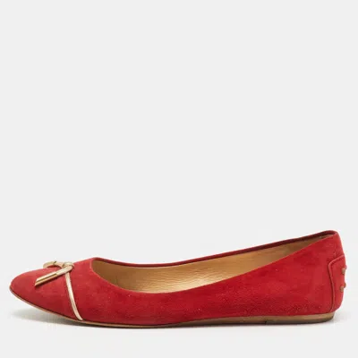 Pre-owned Tod's Red Suede Tassel Ballet Flats Size 39