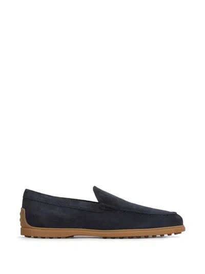 Tod's Blue Loafers With Rubber Sole And Rubber Detail On The Back In Suede Man