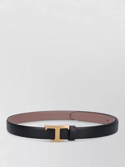 Tod's Reversible Belt Adjustable Length Gold Tone Buckle In Black