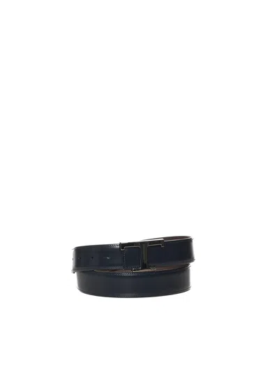 Tod's Reversible T Timeless Leather Belt In Blue