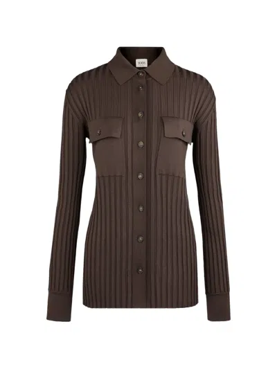 Tod's Ribbed Chest-pocket Cardigan In Brown