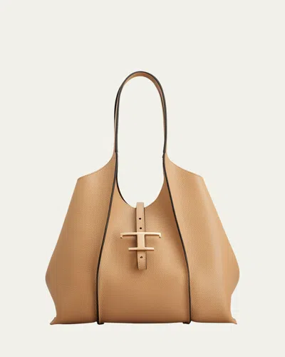 Tod's Ribbed Grain Leather Shopper Tote Bag In Brown
