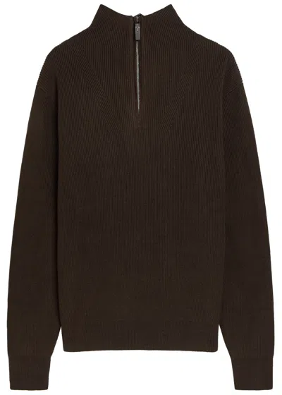 Tod's Tods Ribbed Half-zip Silk And Cotton-blend Jumper In Burgundy