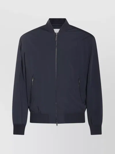 Tod's Ribbed High Collar Jacket With Side Pockets In Blue