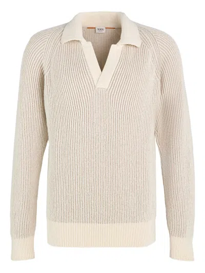 Tod's Ribbed V-neck Sweater In Neutral