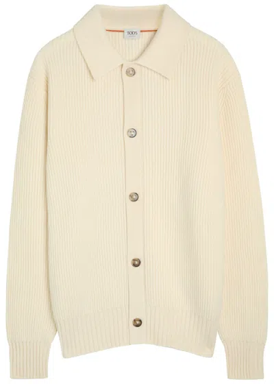 Tod's Tods Ribbed Wool-blend Cardigan In White