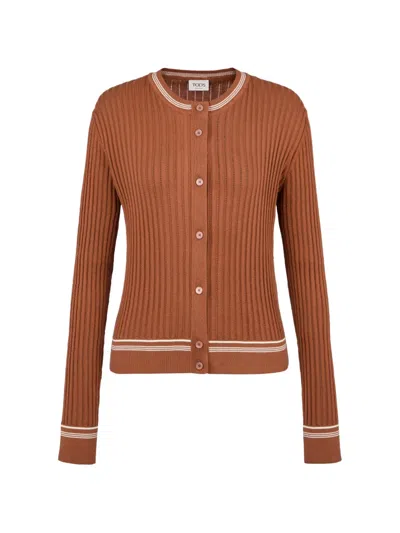 Tod's Ribbed-knit Cardigan In Brown