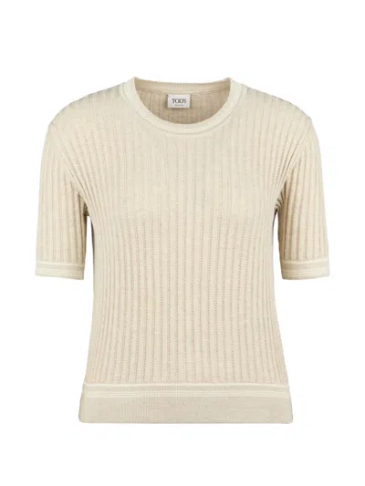 Tod's Ribbed-knit Top In Neutral