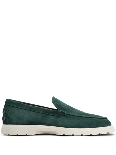 Tod's Ridged-sole Suede Loafers In Green