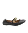 Tod's Gold Ring Leather Ballerina Shoes In Black