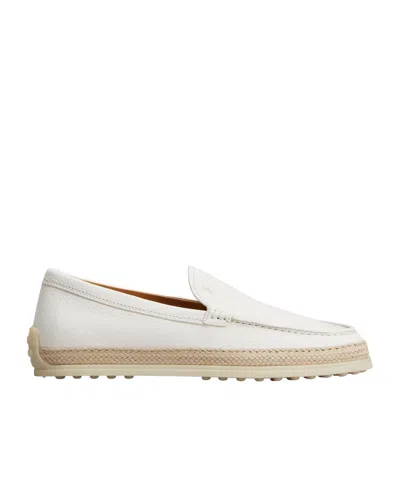 Tod's Raffia-trimmed Leather Loafers In Multicolor