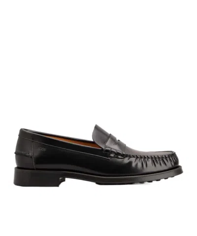 Tod's Round Head Loafer Shoes In Black