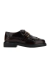 Tod's Burgundy Leather Derby Dress Shoes With Fringed Front And Gold-tone Buckle In Black