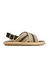 Tod's Leather-trimmed Striped Raffia Sandals In Nude