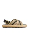 Tod's Leather-trimmed Striped Raffia Sandals In Nude