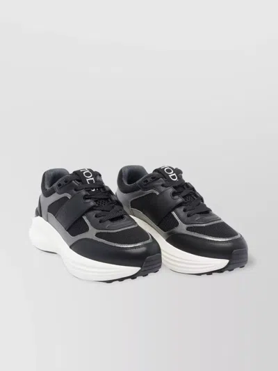 Tod's Round Toe Lace-up Sneakers With Mesh Panels