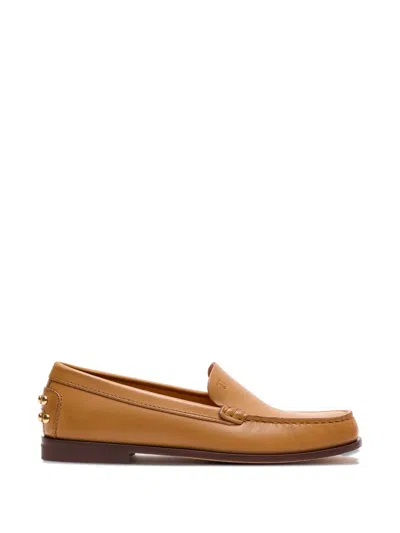 Tod's Beige Loafers With Embossed Logo And Stud Details On The Back In Leather Woman In Brown