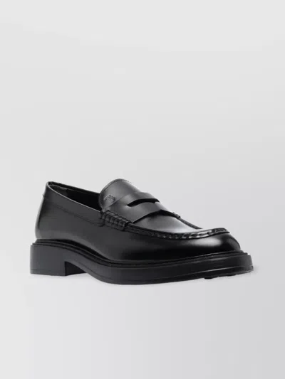 Tod's Round Toe Loafers With Penny Strap And Low Block Heel