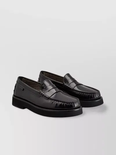 Tod's Round Toe Low Block Heel Penny Strap Loafers In Black